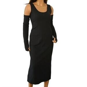 Black Ribbed Cold Shoulder Long Sleeve Midi ASOS Plus Size DressZZ18